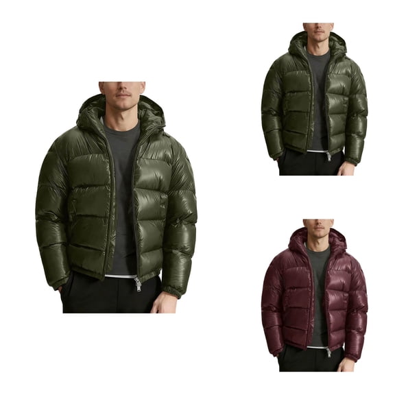 Winter Hooded Jacket Lightweight Insulated Coat Windproof Waterproof Warm Down Quilted Zip-Up Outwear for Men