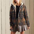 thumbnail image 1 of Winter Hooded Jackets for Women Trendy Plaid Long Sleeve Coats Warm Flannel Shacket Casual Zip up Outerwear New Women Plus Size Light Raincoat Style B-2 Brown L, 1 of 6