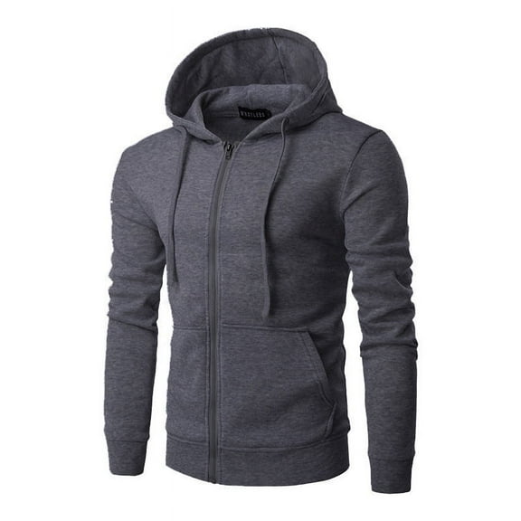 Winter Hoodie Coat Men Solid Color Jacket Basic Zip Sweatshirt Outwear Hooded Coats Male Jackets