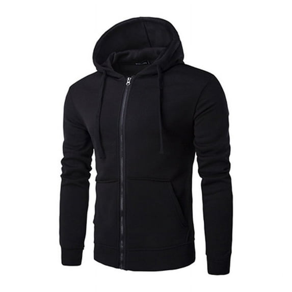 Winter Hoodie Coat Men Solid Color Jacket Basic Zip Sweatshirt Outwear Hooded Coats Male Jackets