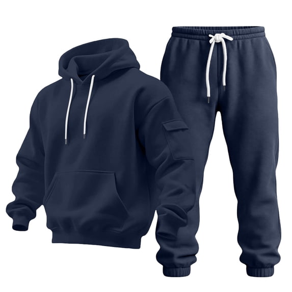 Winter Hoodie Sweatsuit 2 Piece Outfits For Men Fleece Hooded Sweatshirts And Sweatpants Set Workout Tracksuit