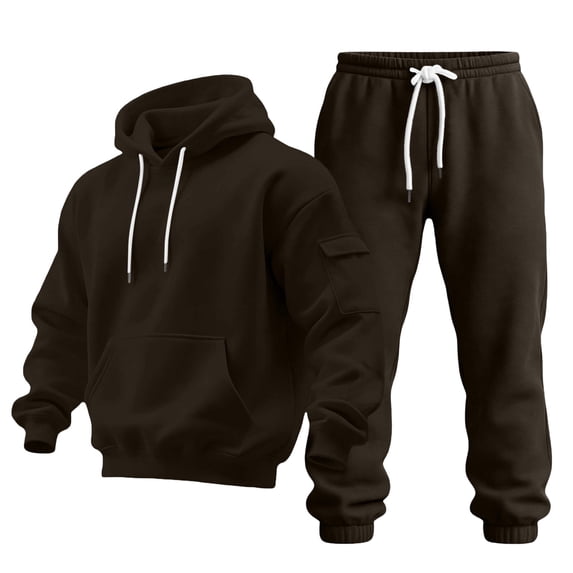 Winter Hoodie Sweatsuit 2 Piece Outfits For Men Fleece Hooded Sweatshirts And Sweatpants Set Workout Tracksuit