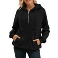 thumbnail image 1 of Winter Hoodies For Women Long Sleeve Zip Hoodie With Pockets Solid Color Pullover Sweatshirt Ulitacool Casual Blouse Black L, 1 of 5