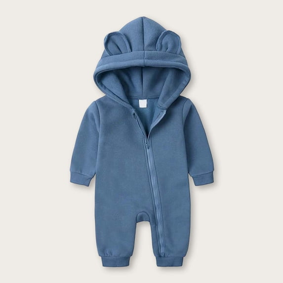 Winter Hoodies Romper for Baby Boys Girls Casual Hoody Bear Ears Zipper Jumpsuit