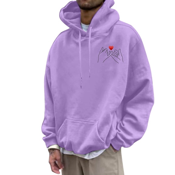 Winter Hoodies for Men Valentine's Day Couples Matching for Men Letter Print Hooded Long Sleeve Soft Casual Pullover Sweatshirts for Men Purple XXL