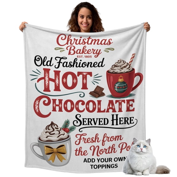 Winter Hot Chocolate Coffee Throw Blanket Flannel Fleece Throws, Christmas Bakery Theme Lightweight Super Soft Warm Blankets for Couch Sofa Bed All Season Use,30x40 IN