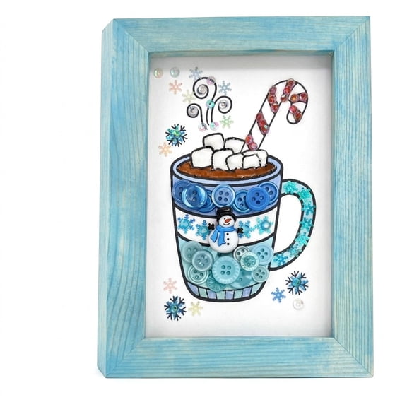 Winter Hot Cocoa Button Art Frame Kit, Snowman Design (DIY)