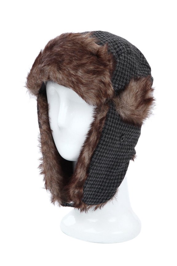 Winter Houndstooth Faux Fur Trapper Ski Snowboard Hunter Hat
