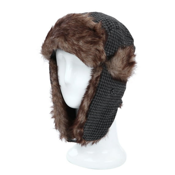 Winter Houndstooth Faux Fur Trapper Ski Snowboard Hunter Hat