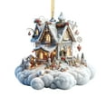 thumbnail image 1 of Winter House Acrylic Christmas Ornament, 3" Snowy Hut Scene, 6 Assorted Styles, Red Satin Hanger, Tree/Wreath Décor, 1 pc,D, 1 of 7
