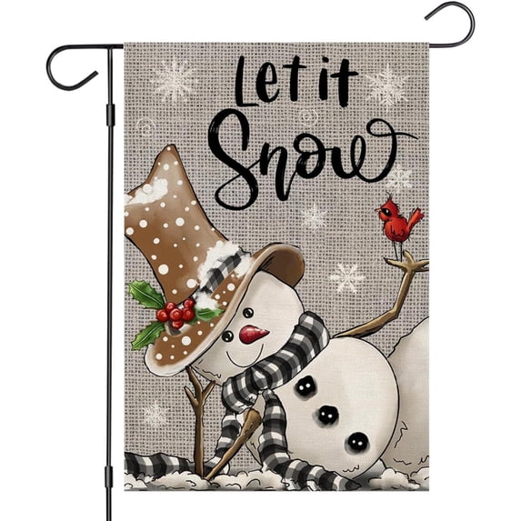 Winter House Flags for Outdoor Decoration, Grey Let it Snow Snowman Large Yard Flag, Decorative Christmas Xmas Seasonal Farmhouse Holiday Outside Decor 12x18 Inch Vertical Double Sided