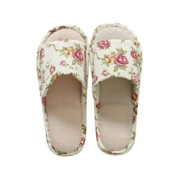 Winter House Indoor Slippers Home Warm Linen Plaid Shoes Anti-Slip Sandals