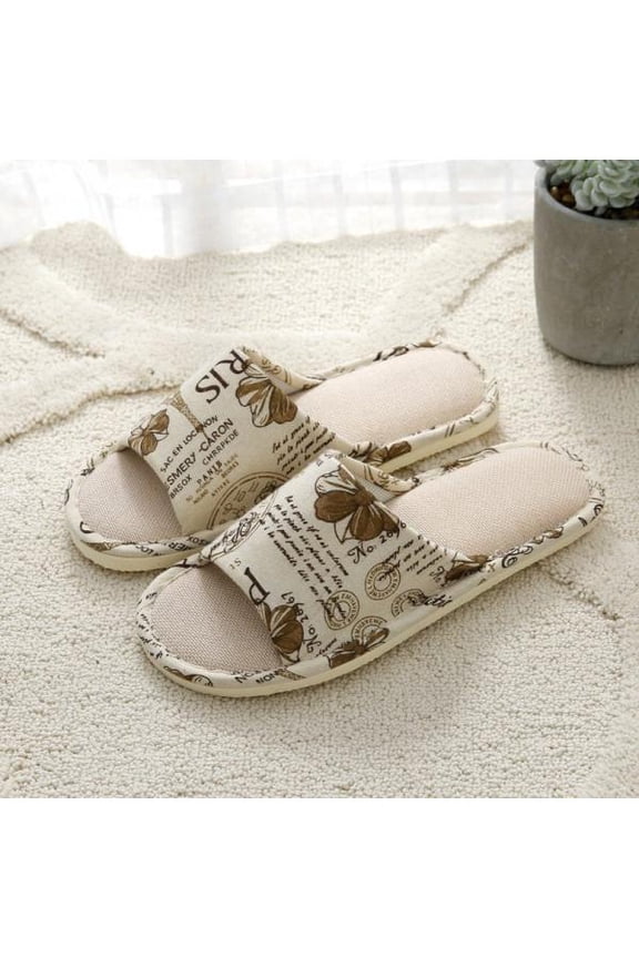 Winter House Indoor Slippers Home Warm Linen Plaid Shoes Anti-Slip Sandals