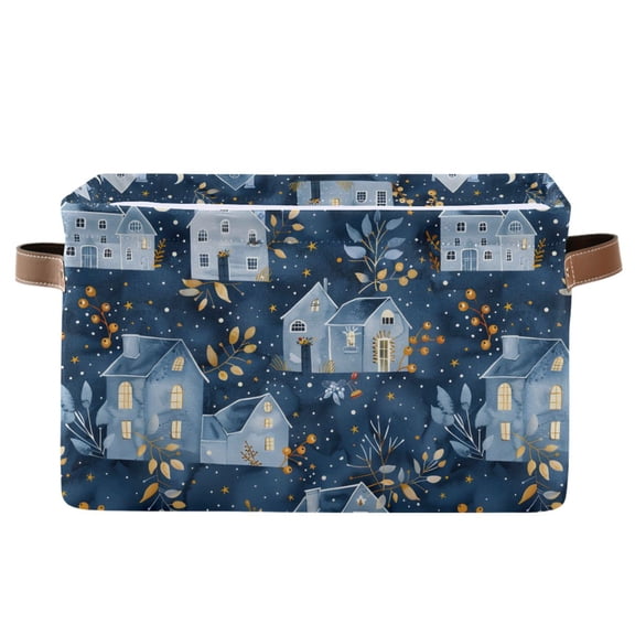 Winter Houses and Barberry Branches Storage Bins with Handle Fabric Organizer Basket Foldable Box 1 Pack 14.2x10.2x8.3