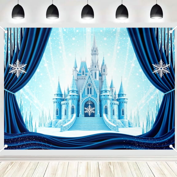 Winter Ice Castle Snow Curtain Photography Backdrop, Snowflake Icicle Frozen Scenery Photo Background for Holiday Party Decor 4x6ft