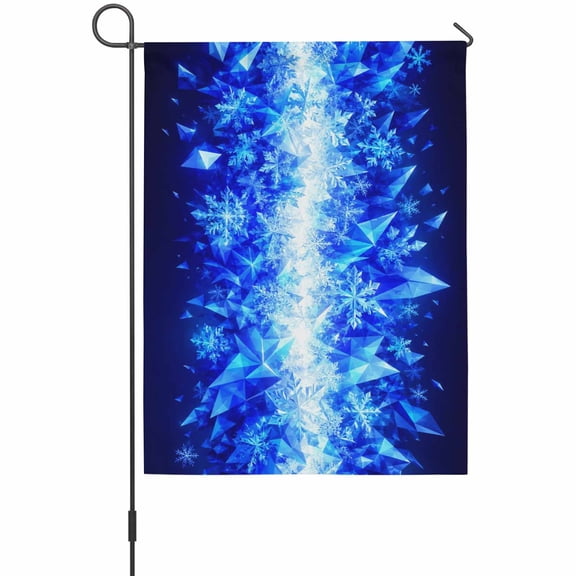 Winter Ice Garden Flag 12 x 18 Inches, Modern Blue Sparkle Ice Crystal Snowflakes Prism Weather Proof Outdoor Patio Flags Double Sided Small Garden Decoration for Yard Outside Home