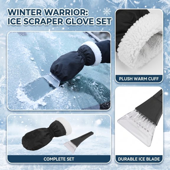 Winter Ice Scraper with Waterproof Glove Snow Removal Tool with Warm Interior Lining Scraper Mitt for Car Windshield Auto Window Glass Frost Clearing Tool 1 Pack