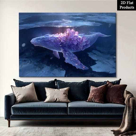 Winter Ice Sea Whale Framed Canvas Painting Poster - Frame Wrap-Around Suitable for Living Room, Bathroom Decor,Winter Spring Home Decoration,Marine-Themed Gift,Hanging Picture for Year-Round Display