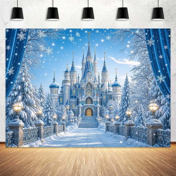 Winter Ice Wonderland Backdrop Blue Snowy Castle Party Decor Winter Ice Castle Snowy Crystal Princess Party Background Kids Birthday Winter Theme Portrait Photo Booth Prop, 7x5ft