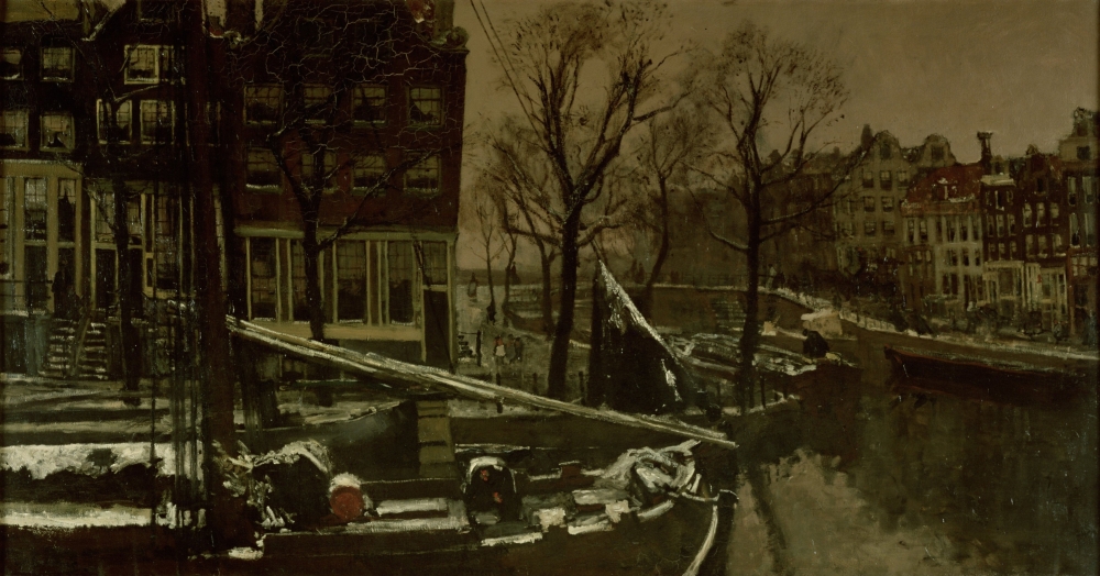 Winter In Amsterdam Canvas Art - (24 x 18)