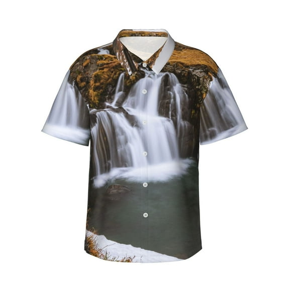 Winter In Iceland Men's 3d Print Casual Button Down Shirts, Novelty Hawaiian Short Sleeves S