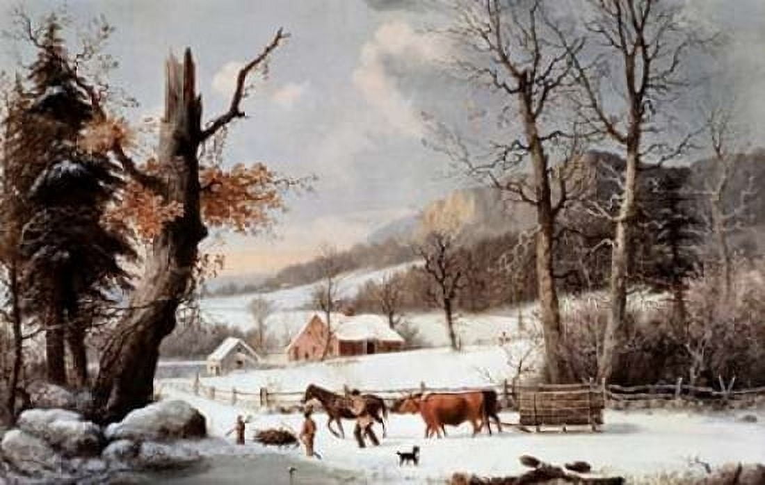 Winter In The Country - Homeward From The Wood-Lot Canvas Art - Currier and Ives (12 x 18)