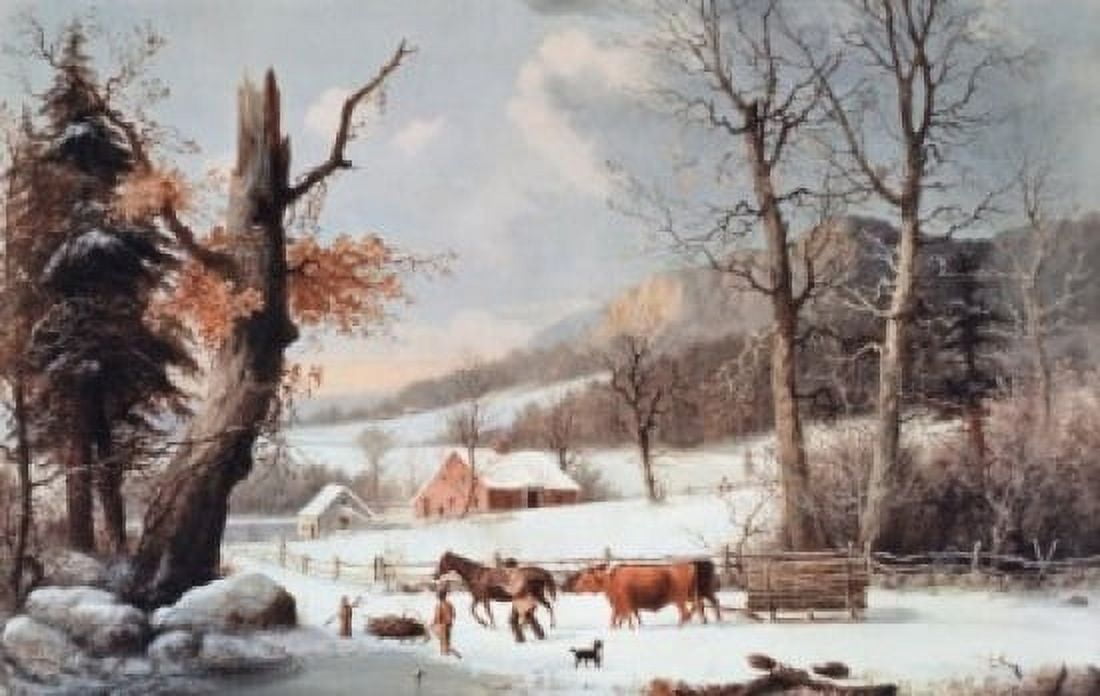Winter In The Country - Homeward From The Wood-Lot Currier & Ives (1834-1907 American) Lithograph Canvas Art - Currier & Ives (24 x 36)