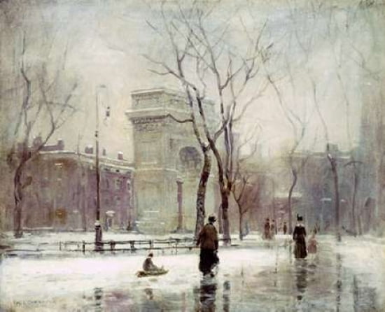 Winter In Washington Square Canvas Art - Paul Cornoyer (20 x 24)
