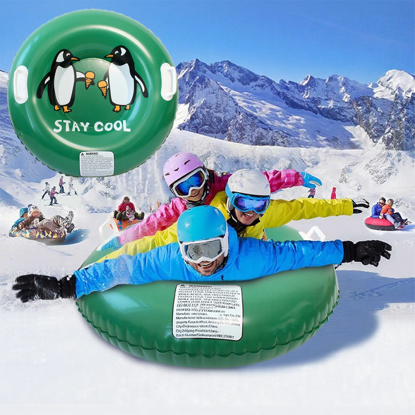 Winter Inflatable Snow Tube Sled with Heavy Duty Hard Bottom – 31.5in Outdoor Ski Ring with Handles Thickened PVC Snow Sled for Teens Adults Winter Sports Toys, Multicolor