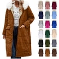 thumbnail image 1 of Winter Jacket Coats for Women Long Winter Coat Puffer Jacket with Detachable Hood and Pockets Fleece Lined Long Fluffy Parka Warm Outwear for Fall and Winter Brown XXL, 1 of 10