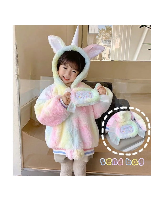 Winter Jacket For Kids Girls Coat Cute Gradient Rainbow Unicorn Jacket Thick Warm Hooded Parkas Cartoon Outerwear Clothes 2-8Y