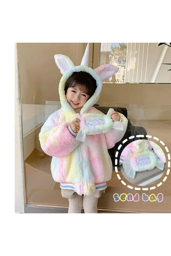 Winter Jacket For Kids Girls Coat Cute Gradient Rainbow Unicorn Jacket Thick Warm Hooded Parkas Cartoon Outerwear Clothes 2-8Y