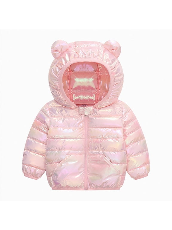 Winter Jacket for Girls 6 12 18 24 Months 3T 4T 5T Puffer Jacket Kids Warm Zip Up Outerwear School Casual Shiny Jacket for Toddler Outwear Pink Jacket