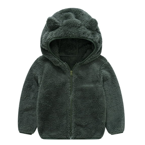 Winter Jacket Kids Toddler Plush keep Warm Zipper Solid Color Jumpsuits Casual Baby Boys Girls Bear Ear Hooded Romper (12-18 Months, Army Green)