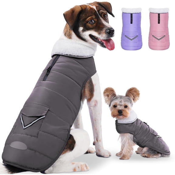 Winter Jacket for Large Dogs, Easy Coat Velcro Pet Puffer Coat with Harness Hole Adjustable Reflective Quilted Pet Cold Weather Vest Wind-Poof for Boy Male