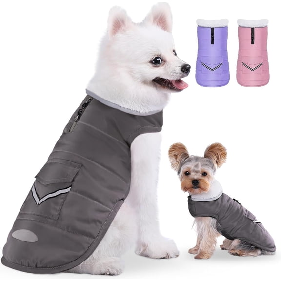 Winter Jacket for Medium Dogs, Easy   Fleece  Coat Velcro  Pet Puffer Clothes with Harness Hole Adjustable Reflective Quilted Pet Cold Weather Vest Wind-poof for Boy Male
