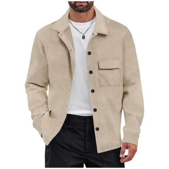 Winter Jacket Sevevn Men's Shirt Casual Shacket Long Sleeve Lapel Button Down Lightweight Jacket