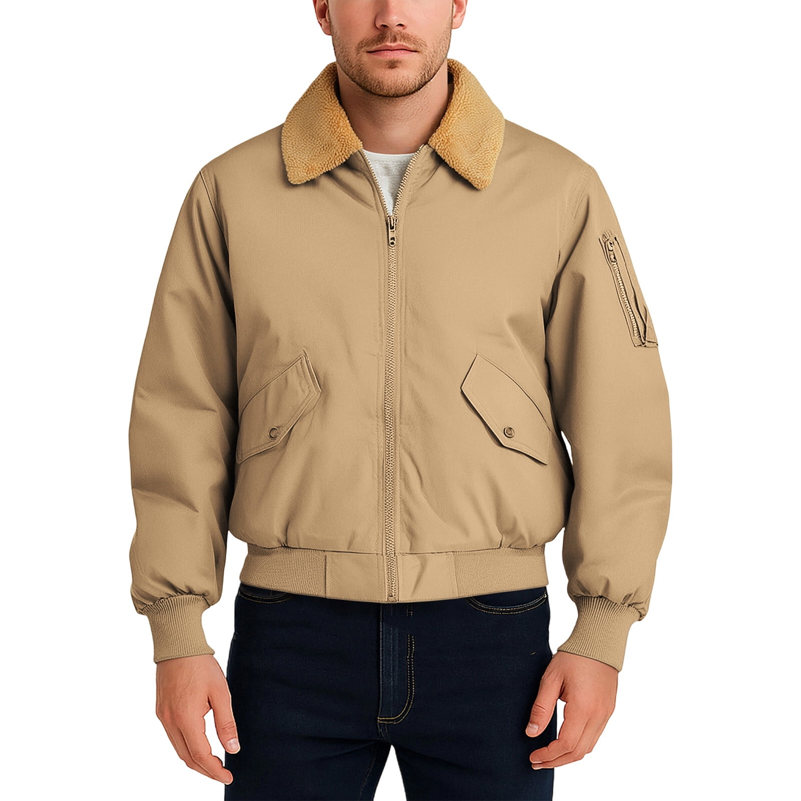 Winter Jacket Sevevn Men's Washed Cotton Military Jacket Sherpa