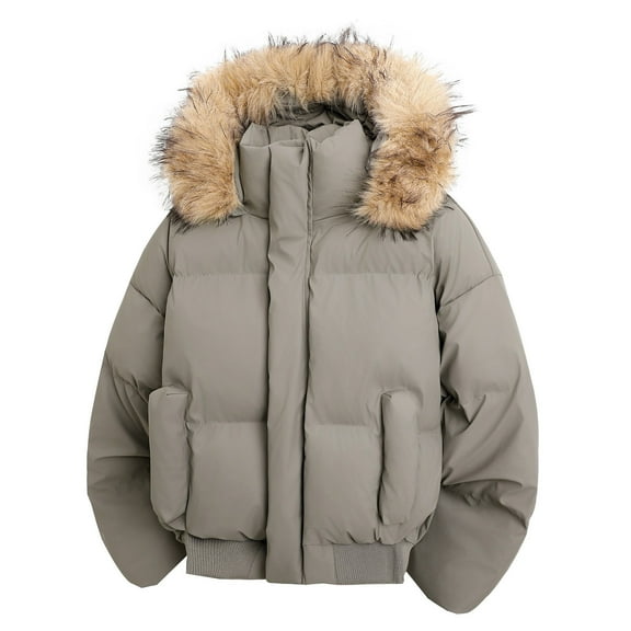 Winter Jacket With Detachable Hood Heavy Duty Insulated Coat For Cold Weather Water Outdoor Warm Padded Thermal Outerwear