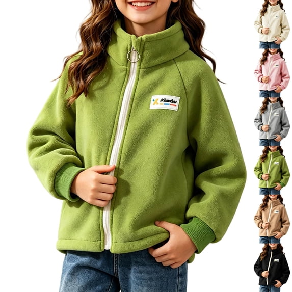 Winter Jacket for Boys Dqueduo Kids' Fleece Zip Up Stand Collar Casual Outerwear Jacket Coat For Boys Girls Green 2-3 Years