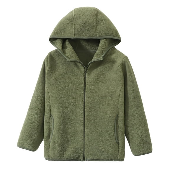 Winter Jacket for Kids Hooded Soild Color Print Fleece Zip Up Child Coats with Pockets(5 Years 120,Army Green)