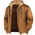 thumbnail image 1 of Winter Jacket for Men Fashion Mens Sherpa Lined Hooded Varsity Jacket Washed Classic Casual Distressed Trucker Jacket Brown L, 1 of 2