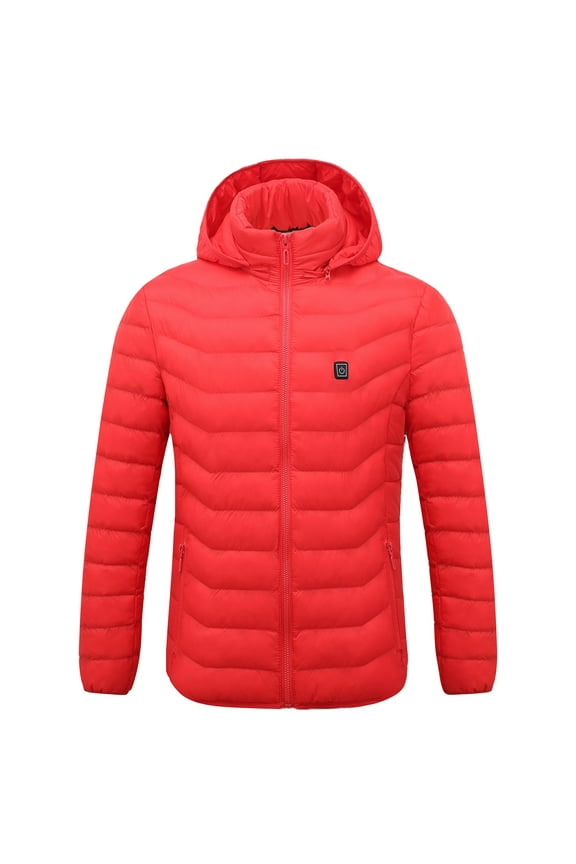 Winter Jacket for Men Solid Heated Jacket, Jacket for Riding Skiing Fishing, USB Charging 3 Heating Levels(Red,5XL)