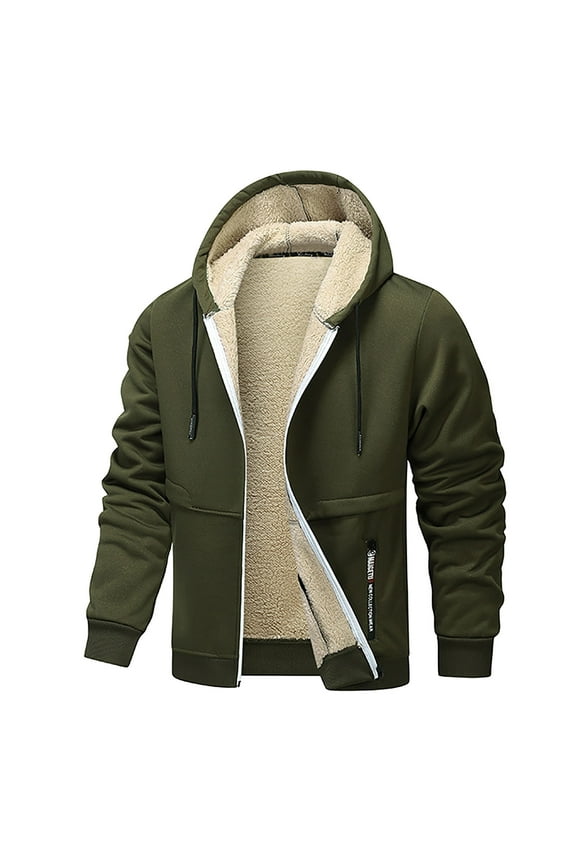 Winter Jacket for Men Thickened Fleece Lined Full Zip Warm Coats Work Thermal Outwear with Pockets New Light Jackets for Men Casual Army Green M