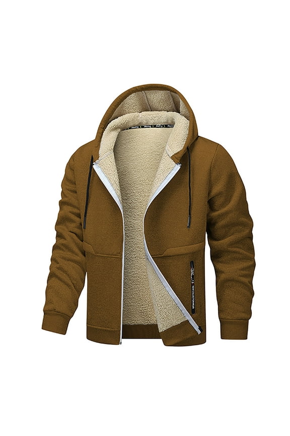 Winter Jacket for Men Thickened Fleece Lined Full Zip Warm Coats Work Thermal Outwear with Pockets New Winter Jackets for Men Lightweight Brown XXL