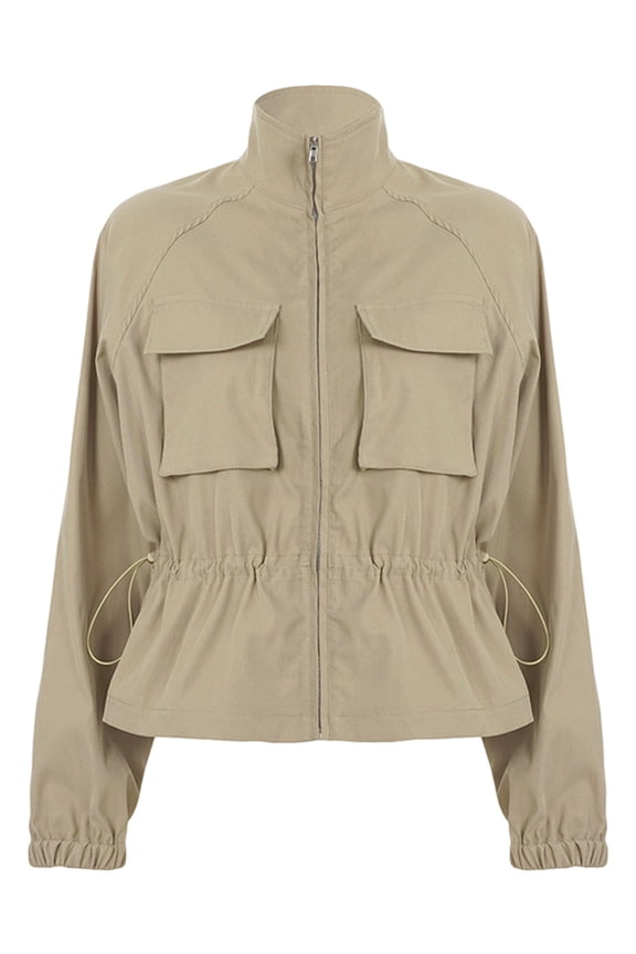 Winter Jacket for Women Long Sleeve Zip Up Going Out Pockets Cargo Jackets Casual Fall Womens Outerwear Khaki S