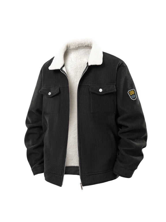 Winter Jackets For Men Fleece Lined Sevevn Men's Vintage Fleece Sherpa Lined Corduroy Denim Trucker Jackets Lapel Button Down Thickened Winter Coats