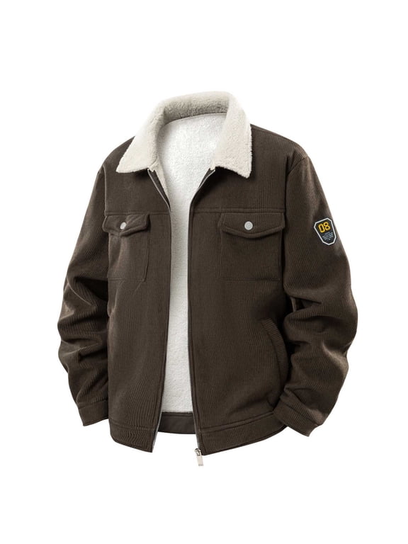 Winter Jackets For Men Fleece Lined Sevevn Men's Vintage Fleece Sherpa Lined Corduroy Denim Trucker Jackets Lapel Button Down Thickened Winter Coats