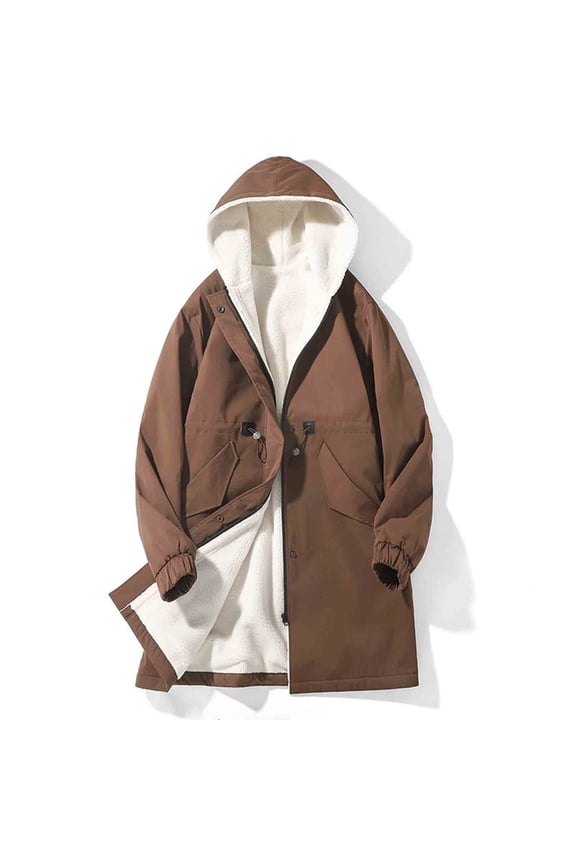 Winter Jackets For Men Sevevn Men's Windbreaker Thick Fleece Knee Length Zip Up Drawstring Sherpa Lined Hoodie Sweatshirt Jacket Coat