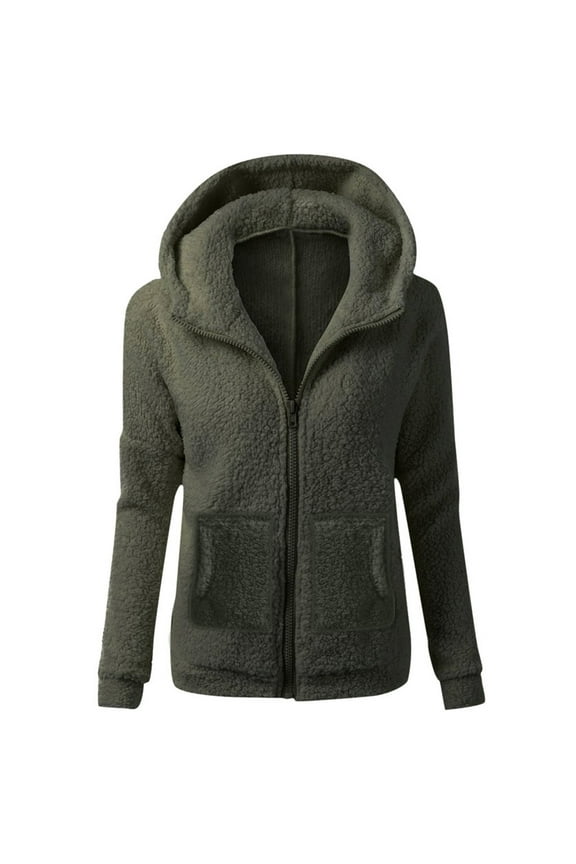 Winter Jackets For Women Casual Loose Fit Fleece Fuzzy Faux Shearling Zipper Coats Warm Fall Oversized Outwear Pocket Jackets